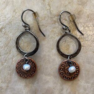 Silpada Sterling Silver, Copper, Freshwater Pearl earrings W1577 on french wires